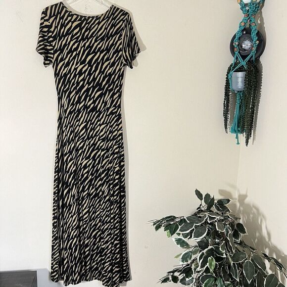 Soft Surroundings Women’s Faux Wrap Maxi Dress Brown Black Zebra Print Boho S - Picture 6 of 8